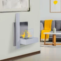 HOMCOM Ethanolhaard bio-ethanolbrander 1,5 L 3 uur. Brandduur met een klep accessoires voor wandmontage rookvrij Bauhaus Design RVS wit 75 x 22 x 63 cm(m-8)