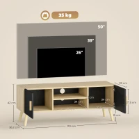 HOMCOM TV-Möbel TV-Bank aus Holz bis zu 127 cm mit Ablagen, 2 Schränken und Kabeldurchlässen, Eiche(m-3)