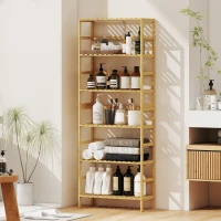 HOMCOM Scaffale in Legno di Bambù a 6 Livelli con Ripiani Regolabili, 60x26x161 cm, Legno Naturale(m-2)