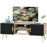 HOMCOM TV-Möbel TV-Bank aus Holz bis zu 127 cm mit Ablagen, 2 Schränken und Kabeldurchlässen, Eiche(m-6)