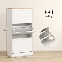 HOMCOM Mueble Zapatero Moderno con 3 Cajones Abatibles y Estantes Ajustables para 18 Pares de Zapatos 60x23,5x115 cm Blanco(m-3)