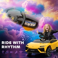 AIYAPLAY Auto elettrica per bambini 12V con telecomando 2,4 GHz, 2 motori, clacson, LED, musica, 101,5 x 49 x 43 cm, Giallo(m-4)