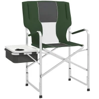 Outsunny Folding Aluminium Camping Chair, with Cooler Bag Table - Green(m-10)