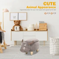 HOMCOM Animal footstool Buffalo Storage Stool Cute Decoration Wood Frame Legs w/Padding Lid Ottoman Furniture Brown(m-4)
