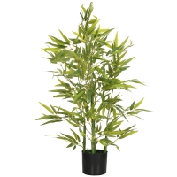 HOMCOM Plante de bambou artificielle H. 90 cm, 504 feuilles, en PEVA et PP, vert avec pot en ciment Ø15x12.5 cm