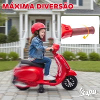AIYAPLAY Mota Elétrica para Crianças 6V com Licença Vespa Rodas Auxiliares Velocidade de 2,5km/h Farol e Buzina 71x37x52 cm Vermelho(m-5)