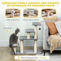 PawHut Escada para Animais Ajustável de 3 ou 4 Degraus com Postes Arranhadores e Bola Suspensa 70x32x68 cm Cinzento(m-7)