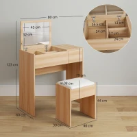 HOMCOM Dressing Table with Flip-Up Mirror and Cushioned Stool, Makeup Vanity Desk with Hidden Compartments and Storage Drawer, Convertible Writing Table for Bedroom, Natural(m-3)