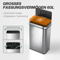 HOMCOM 60 L sensorprullenbak, automatisch deksel, roestvrij staal, veelzijdig inzetbaar, zilverkleurig(m-5)