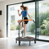 HOMCOM Fitness Trampoline, Opvouwbaar, Verstelbaar Handvat, Ø102 x 123H cm, tot 100 kg, Zwart(m-8)