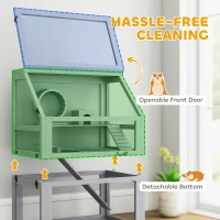 PawHut Wooden Hamster Cage with Detachable 32cm Deep Bottom, Hut, Seesaw, Exercise Wheel, Ramp, 60 x 40 x 75cm, Light Grey(m-6)