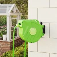 Outsunny slanghaspel automatisch 15 m slangoproller zwenkbaar perslucht tuin groen(m-10)