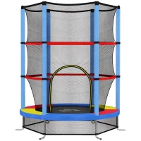 HOMCOM Tappeto Elastico per Bambini 3-6 Anni con Rete di Protezione, 6 Colonne e 3 Ingressi, Ø140x190 cm, Multicolore(m-1)