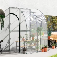 Outsunny Serra da giardino adossata con 2 porte con cerniera avvolgibili in acciao PVC transparente(m-4)