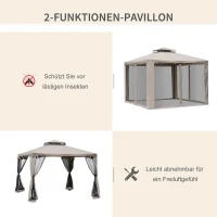 Outsunny Tuinpaviljoen 3x3, Tuin Paviljoen met Dubbel Dak, UV Bescherming voor Familie, Grauw(m-6)