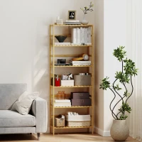 HOMCOM Estante de Bambu de 6 Níveis Prateleiras Ajustáveis para Espaços Pequenos Casa de Banho  Cozinha 60x26x161 cm Madeira(m-4)