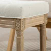HOMCOM Poggiapiedi in Stile Rustico, Rivestito in Tessuto Effetto Lino con Gambe Intagliate in Legno Massiccio, Seduta Imbottita, Beige(m-4)