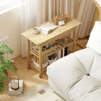 HOMCOM Carrello Cucina in Legno di Bambù con 2 Cassetti, 2 Ripiani a Doghe e 2 Rotelle, 100x43x75 cm, Legno(m-9)