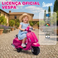 AIYAPLAY Mota Elétrica para Crianças 6V com Licença Vespa Rodas Auxiliares Velocidade de 2,5km/h Farol e Buzina 71x37x52 cm Rosa(m-4)