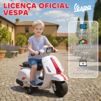 AIYAPLAY Mota Elétrica para Crianças 6V com Licença Vespa Rodas Auxiliares Velocidade de 2,5km/h Farol e Buzina 71x37x52 cm Branco(m-5)