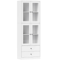 HOMCOM Keukenkast met Lades en Glazen Deuren, Melamine Oppervlak, Wit