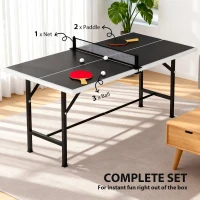 SPORTNOW Mini Foldable Ping-Pong Table with Net, 2 Paddles & 3 Balls for Indoor and Outdoor 152x76x70 cm Black(m-4)