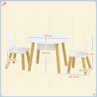 AIYAPLAY Set tavolo rotondo e 2 sedie per bambini, schienale a forma di orsetto, 3-6 anni, Bianco(m-3)