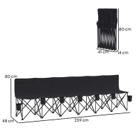 Outsunny® campingbank inklapbare bank 6-zits met draagtas tuinbank klapbank camping draagtas, Oxford + metaal, zwart / blauw, 279x48x80cm(m-3)