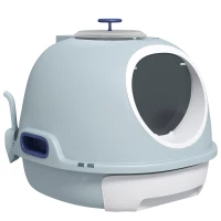 PawHut Cat Litter Box with Pull-out Drawer, Portable Cat Toilet with Scoop Handle, Easy To Clean, Blue(m-10)