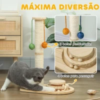 PawHut Poste Arranhador para Gatos com 3 Bolas Suspensas Brinquedo de Bola de Pista e Poste de Sisal 40x26x56,5 cm Madeira(m-4)