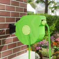 Outsunny slanghaspel automatisch 15 m slangoproller zwenkbaar perslucht tuin groen(m-8)