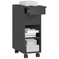 HOMCOM Mesa Auxiliar com Bancada Deslizante e Rodas Mesa Auxiliar com Armazenamento Oculto e Prateleira Ajustável 45x25x70 cm Preto(m-7)