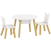 AIYAPLAY Set 1 mesa redonda, 2 sillas para niño 3 piezas, respaldo con forma de oso, actividades, manualidades, comidas, 3-6 años