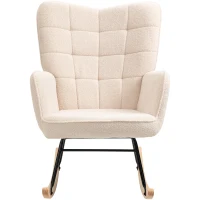 HOMCOM Schaukelstuhl im Retro-Design, Massivholz, Sessel, Relaxsessel, 98 cm x  71 cm x 101 cm, Beige(m-10)