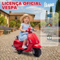 AIYAPLAY Mota Elétrica para Crianças 6V com Licença Vespa Rodas Auxiliares Velocidade de 2,5km/h Farol e Buzina 71x37x52 cm Vermelho(m-4)