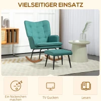 HOMCOM Schaukelstuhl mit Fußhocker, breite Sitzfläche, hohe Rückenlehne, Leinenimitat, Mintgrün(m-6)