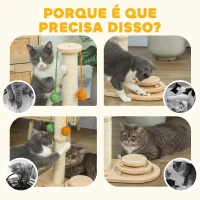 PawHut Poste Arranhador para Gatos com 3 Bolas Suspensas Brinquedo de Bola de Pista e Poste de Sisal 40x26x56,5 cm Madeira(m-7)