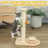 PawHut Poste Arranhador para Gatos com 3 Bolas Suspensas Brinquedo de Bola de Pista e Poste de Sisal 40x26x56,5 cm Madeira(m-6)