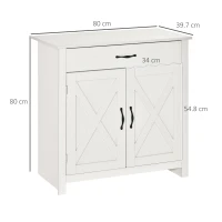 HOMCOM Credenza salone, mobile contenitore con cassetto, 2 porte stile fienile e ripiano regolabile, 80 x 39,7 x 80 cm, bianco(m-3)