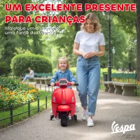 AIYAPLAY Mota Elétrica para Crianças 6V com Licença Vespa Rodas Auxiliares Velocidade de 2,5km/h Farol e Buzina 71x37x52 cm Vermelho(m-7)