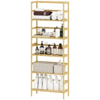 HOMCOM Estante de Bambu de 6 Níveis Prateleiras Ajustáveis para Espaços Pequenos Casa de Banho  Cozinha 60x26x161 cm Madeira(m-7)