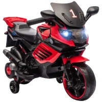 AIYAPLAY Moto Elettrica per Bambini 6V con Rotelle di Supporto Musica Faro per Bambini di 18-36 Mesi Rosso(m-7)