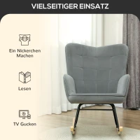 HOMCOM Vintage Schaukelstuhl, geschwungene Kufen, dicke Polsterung, Buchenholz & Stahl, Dunkelgrau(m-6)