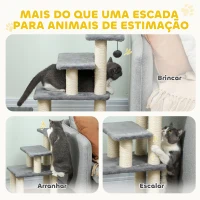PawHut Escada para Animais Ajustável de 3 ou 4 Degraus com Postes Arranhadores e Bola Suspensa 70x32x68 cm Cinzento(m-6)