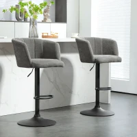 HOMCOM Barkruk Set van 2, Schelpvormige Rugleuning, In Hoogte Verstelbaar, Voetensteun, voor Keuken of Eetkamer, Metalen Basis, Donkergrijs(m-10)