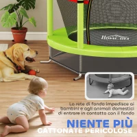 HOMCOM Tappeto Elastico per Bambini 3-6 Anni con Rete di Protezione, 6 Colonne e 3 Ingressi, Ø140x190 cm, Verde e Nero(m-8)