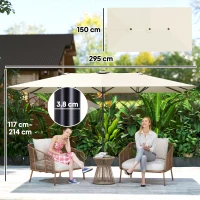 Outsunny Grote parasol, verstelbaar in hoogte en kantelbaar, 150x295x170-214 cm, Crème(m-3)