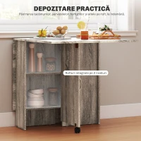 HOMCOM Masă pliabilă rabatabilă cu 2 rafturi pentru 6 persoane, din lemn gri(m-6)