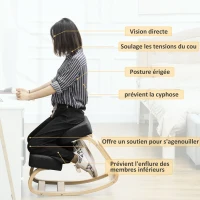 Vinsetto Siège assis-genoux ergonomique chaise à genoux coussin confortable à bascule en tissu et bois(m-5)