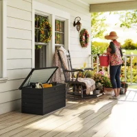 Outsunny Baú de Arrumação Exterior Capacidade 311L  de Aço com Fechadura Chave Pistões Pneumáticos 120x62x62 cm Cinza Escuro(m-8)